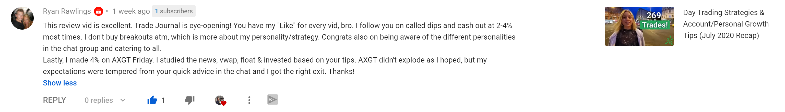 TradeJournal review by Ryan Rawlings 2 on YouTube - Alex Winkler